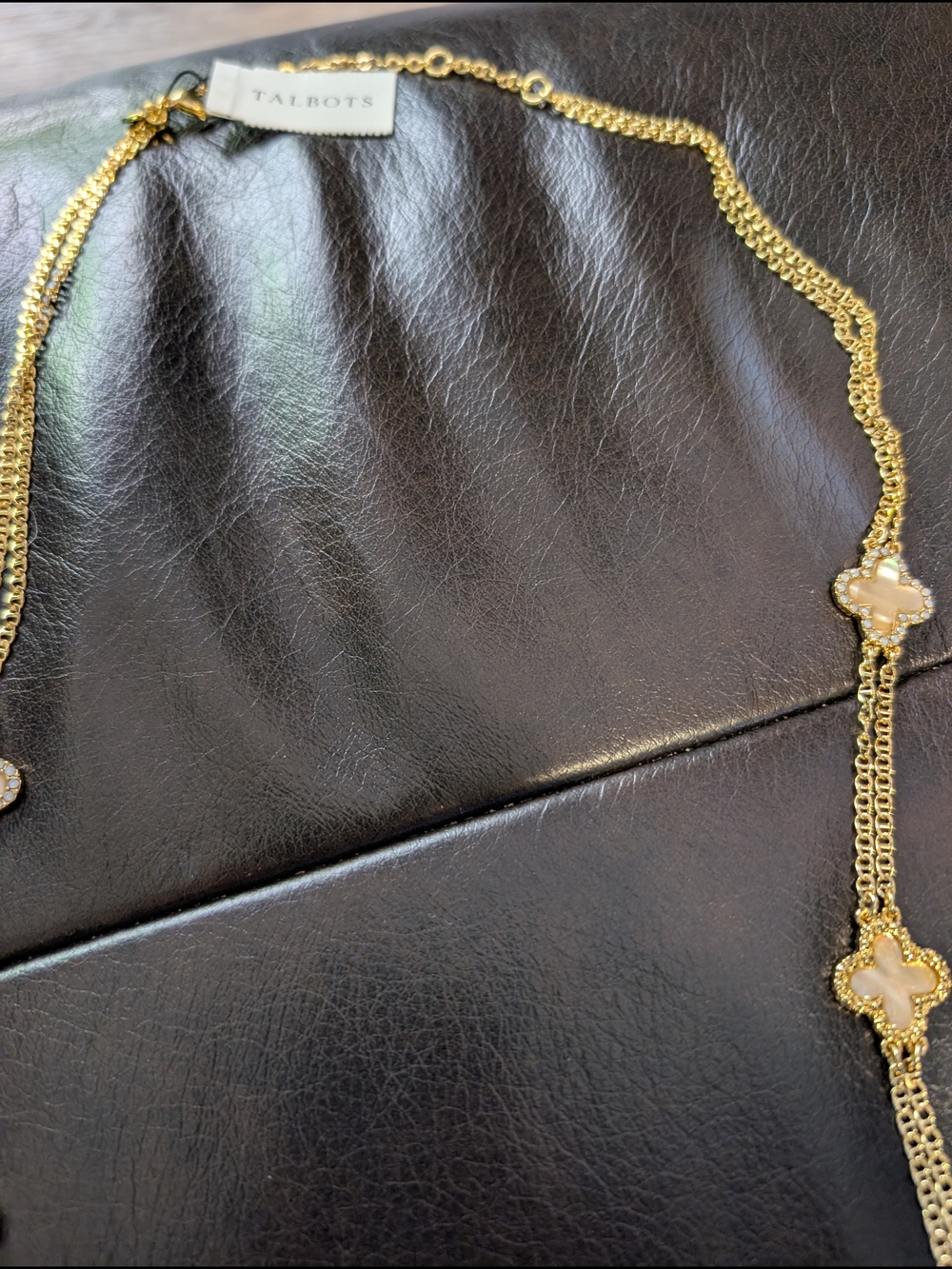 Talbots Gold Chain Necklace with Cream Clover Accents